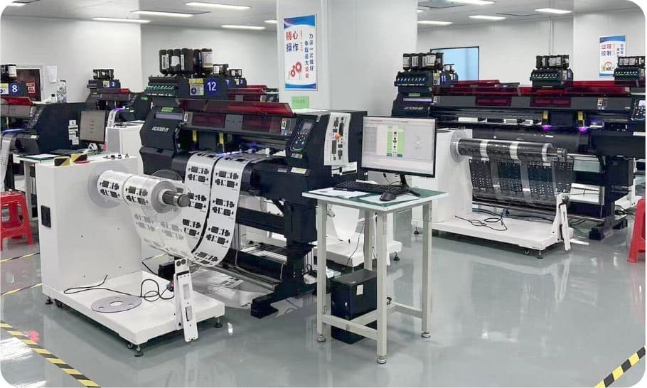 Colour printing workshop with roll-fed printing lines