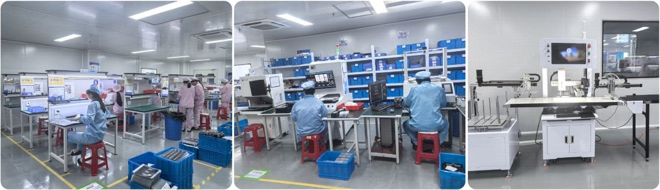 Inspection workshop with AOI stations and measurement equipment